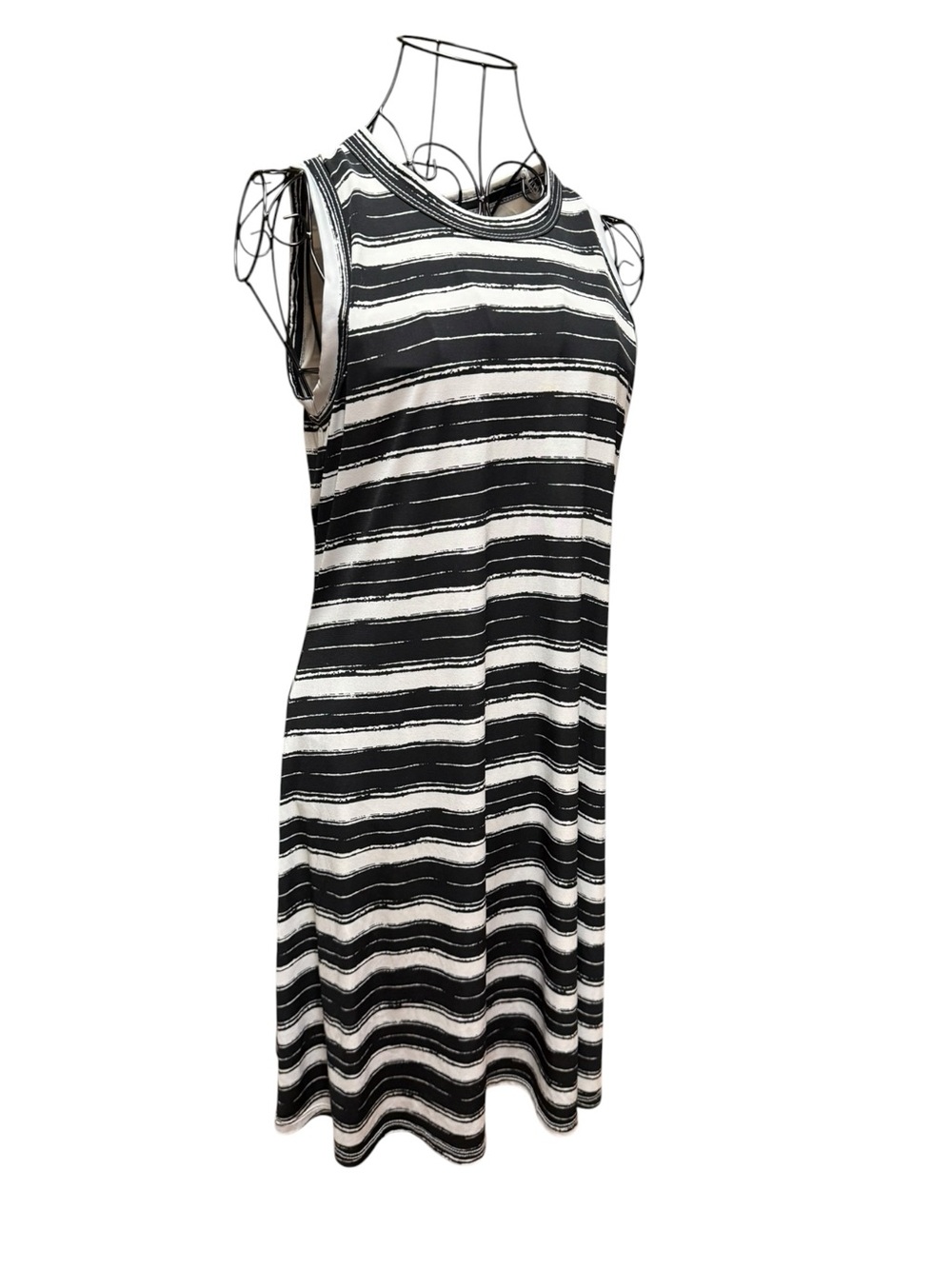Karen Kane Black & White Striped Sleeveless Swing Dress